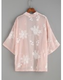 Flower Embroidered Semi-Sheer Kimono