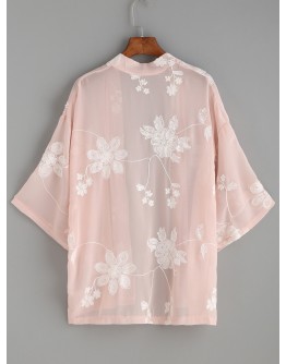 Flower Embroidered Semi-Sheer Kimono