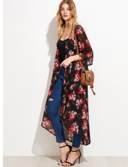 Floral Longline Chiffon Kimono