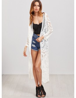 Embroidered Mesh Longline Kimono