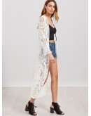 Embroidered Mesh Longline Kimono