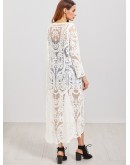 Embroidered Mesh Longline Kimono