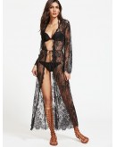 Sheer Drawstring Lace Kimono