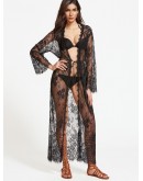 Sheer Drawstring Lace Kimono