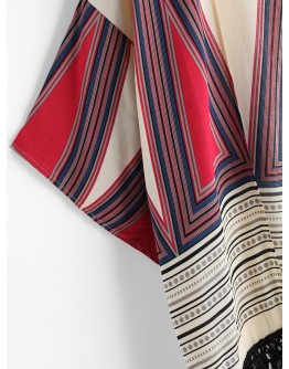 Geometric Print Fringe Hem Kimono