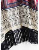 Geometric Print Fringe Hem Kimono