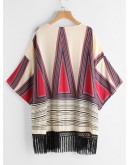 Geometric Print Fringe Hem Kimono