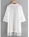 Embroidered Mesh Panel Fringe Hem Kimono