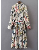 Floral Print Longline Kimono With Self Tie