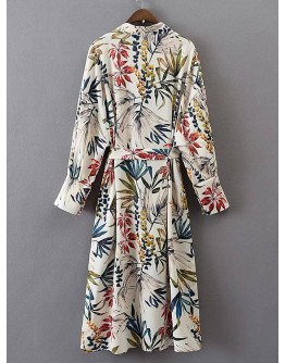 Floral Print Longline Kimono With Self Tie