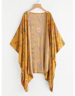 Floral Print Random Asymmetric Hem Kimono