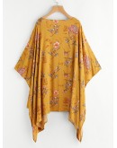 Floral Print Random Asymmetric Hem Kimono