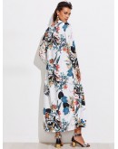 Botanical Print Contrast Trim Longline Kimono