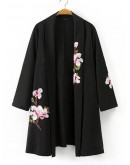 Shawl Collar Embroidered Flower Kimono