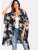 Flower Print Scallop Trim Kimono