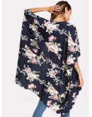 Flower Print Scallop Trim Kimono