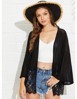 Lace Trim Glitter Kimono