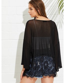 Lace Trim Glitter Kimono