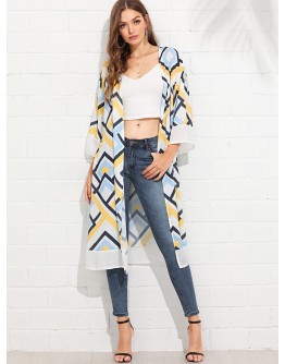 Geo Print Self Tie Waist Kimono