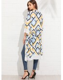 Geo Print Self Tie Waist Kimono