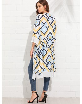 Geo Print Self Tie Waist Kimono