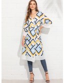 Geo Print Self Tie Waist Kimono