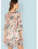 Flounce Sleeve Floral Kimono