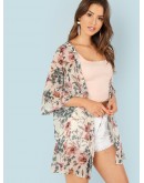 Flounce Sleeve Floral Kimono