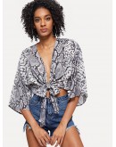 Knot Front Snake Skin Print Kimono