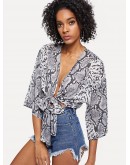 Knot Front Snake Skin Print Kimono