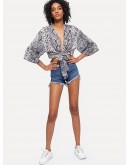 Knot Front Snake Skin Print Kimono