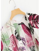 Jungle Leaf Print Tassel Hem Kimono