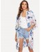 Botanical Print Open Front Longline Kimono