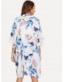 Botanical Print Open Front Longline Kimono