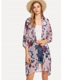 Open Front Floral Print Kimono