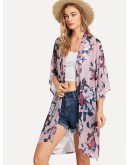 Open Front Floral Print Kimono