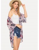 Open Front Floral Print Kimono