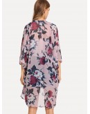 Open Front Floral Print Kimono