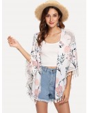 Tassel Trim Floral Print Kimono