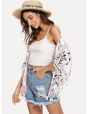 Tassel Trim Floral Print Kimono