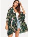 Jungle Leaf Print Batwing Sleeve Kimono