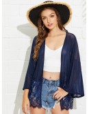 Bell Sleeve Contrast Lace Hem Kimono