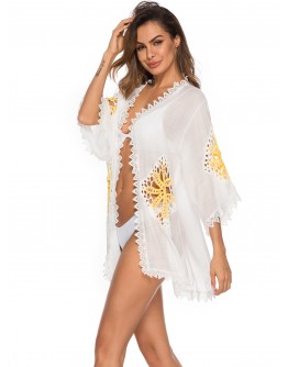 Lace Trim Cut-out Crochet Detail Kimono