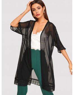 Lace Insert Mesh Kimono