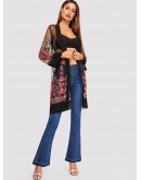 Open Front Mesh Flower Embroidered Kimono