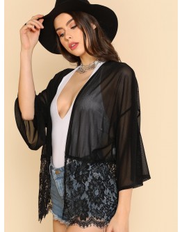 Floral Lace Bottom Kimono