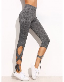 Light Grey High Waist Criss Cross Tie Leggings