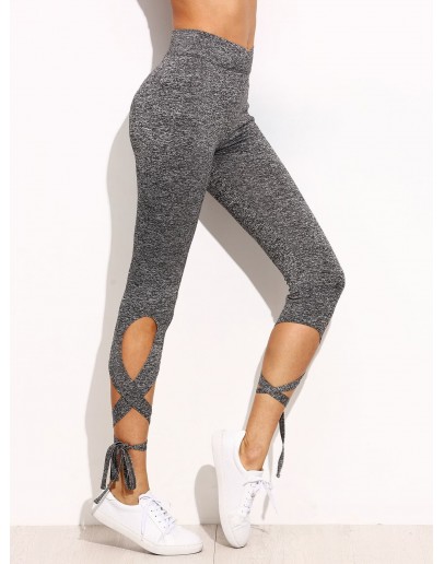 Light Grey High Waist Criss Cross Tie Leggings