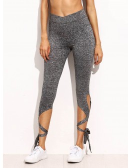 Light Grey High Waist Criss Cross Tie Leggings