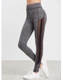 Marled Knit Mesh Panel Leggings